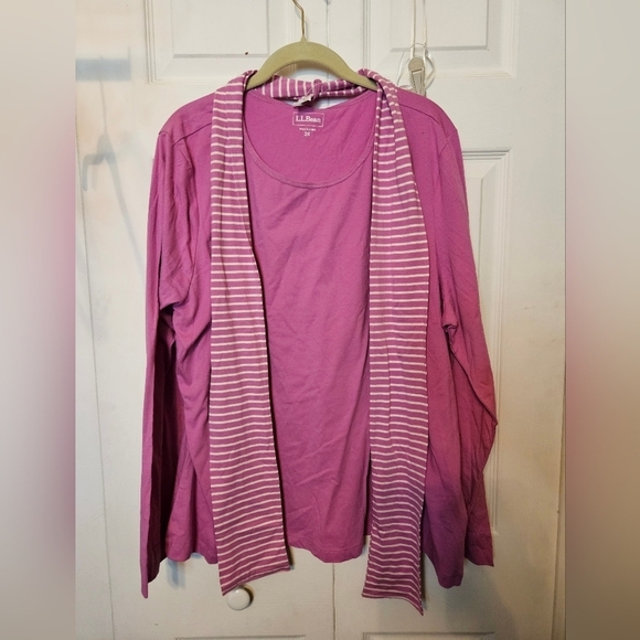 #094 LLBean Solid long sleeve Knit w Striped Scarf. Varies color - Picture 6 of 9